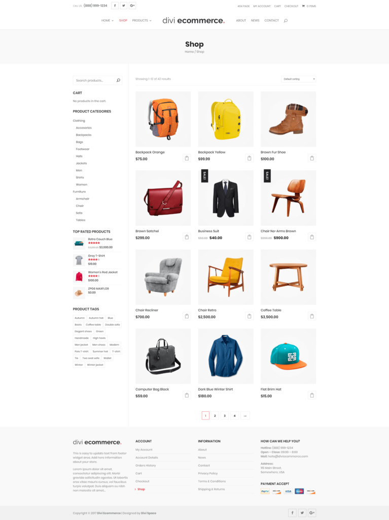 eCommerce layout with Divi theme