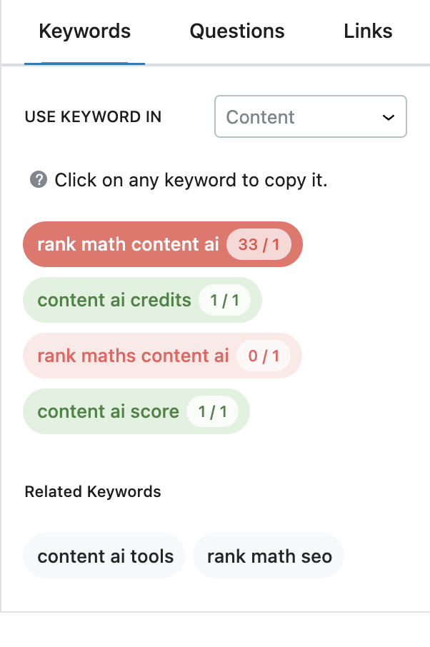 Content AI Keywords Suggestions